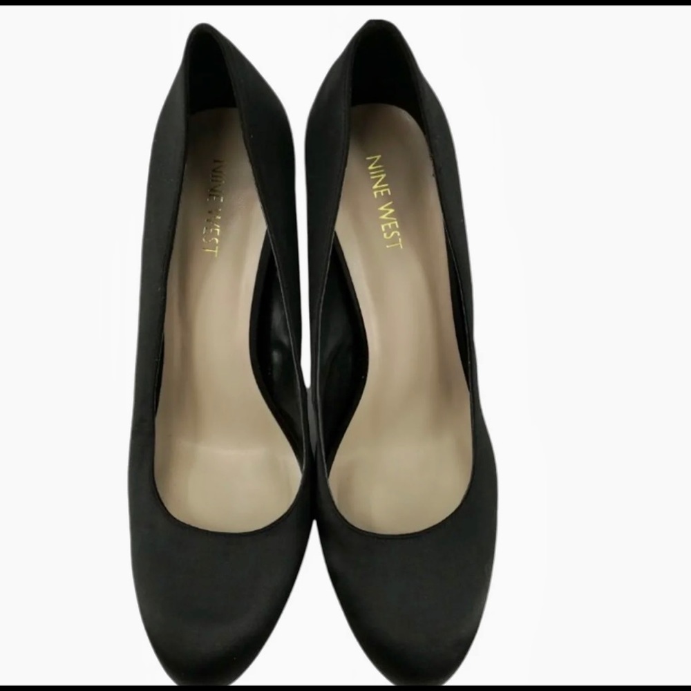 Nine West Black Satin Block Heel Pumps 10M